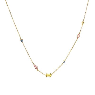 China Nickel-Free Lead-Free DL1B23 Colored Zircon Lucky Symbol Embedded Zircon Necklace Female Stainless Steel Electroplated Jewelry for sale