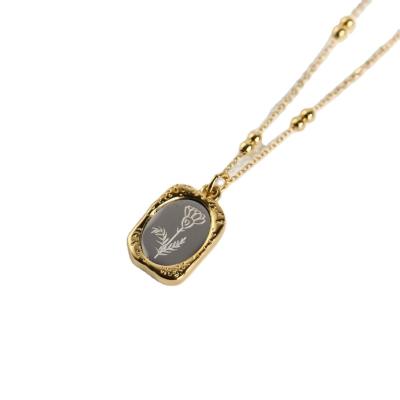 China Nickel-Free Lead-Free DL1B22 Vintage French Mirror Rose December Flower Necklace Double Layer Pendant Flower Necklace 18K Gold for sale