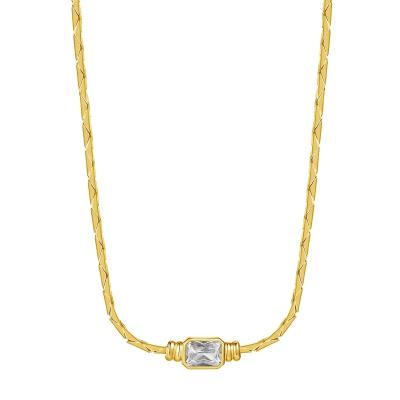 China Nickel-Free Lead-Free DL1B31 Titanium steel woven chain zircon stainless steel necklace  flat snake chain 18K gold plated plated Women Fashionable for sale