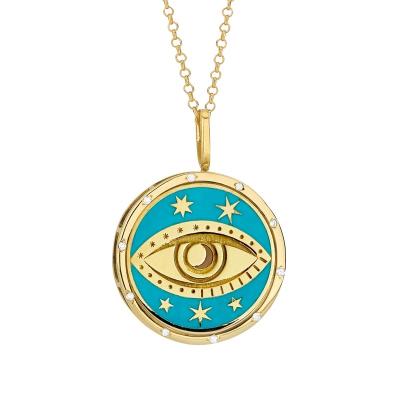 China Nickel-Free Lead-Free DL1B36 Tarot brand titanium steel necklace Moon Sun round brand eye necklace stainless steel necklace 18K gold color for sale