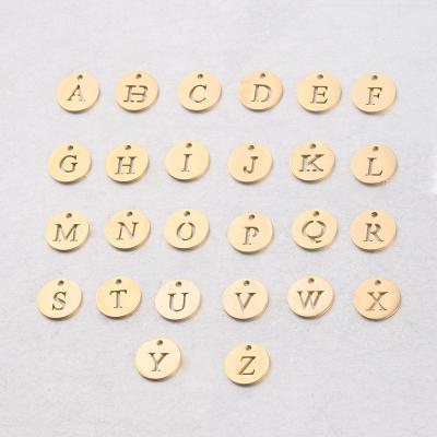 China Environmental Friendly 00K03 Stainless Steel 12mm Round Cut Out Alphabet Charms DIY Initials From A-Z letter Pendant For Jewelry Making Accessories for sale