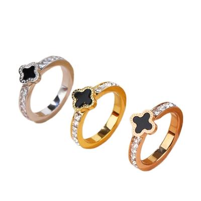 China Environmental Friendly 2023 Fashion Jewelry Gold Plated Good Luck Four Leaf Clover Stainless Steel Engagement Wedding Diamond Rings for women for sale