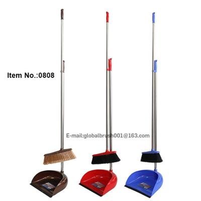 China Soft Broom Hair HQ0808 For USA Market Heavy Duty Plastic Dustpan With Steel Handle for sale