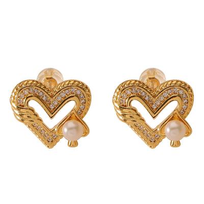 China Vintage Natural Freshwater Pearl Love Earrings Advanced Simple and Exquisite Zircon Earrings Fashion Jewelry for sale