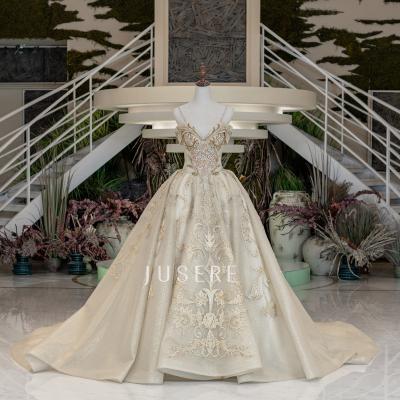 China Luxury Anti-Static Gold Off The Shoulder Ball Gown Wedding Dress Heavy Beaded Wedding Dress Beautiful Lace Appliques Off The Shoulder for sale