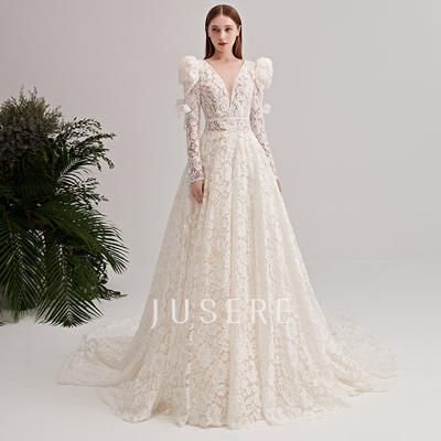 China Anti-Static New Arrival A Line Wedding Dresses V-Neck Sheath Long Bridal Gowns Lace Up Wedding Dresses Plus Size for sale