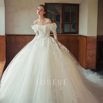 China New design anti-static off the shoulder lace appliques classic design large a line wedding dress vintage wedding dress for sale