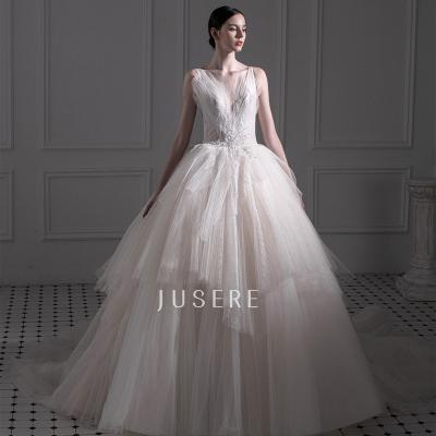 China Anti-Static Strapless Neckline Ruffles Skirt Chapel Train Wedding Dress Ball Gown Wedding Dress for sale