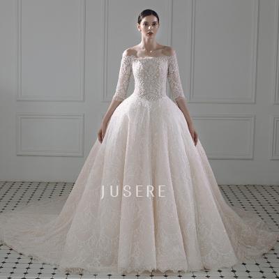 China Anti-static off the shoulder beaded luxury ball gown wedding dress bridal gown vestido novia for sale