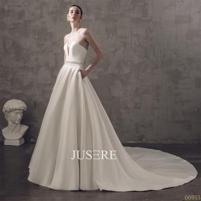 China Beaded Anti-Static Satin Cutout Strapless Neckline Line Elegant Wedding Dress Bridal Gown for sale