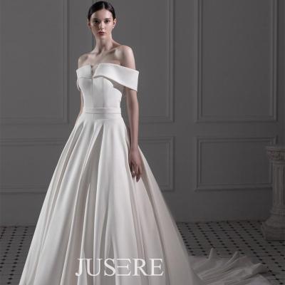 China Anti-static off the shoulder line up wedding dress elegant satin vestido de novia wedding dress for sale