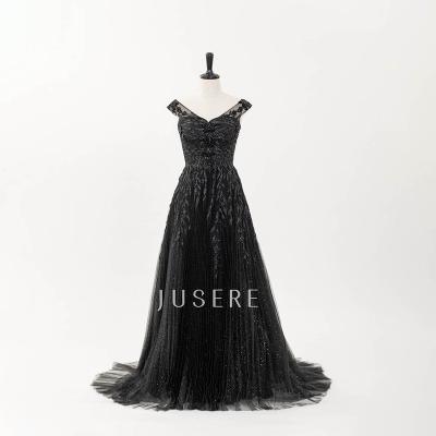 China Beautiful Anti-Static Beaded A Line Ombre Color And Black Girl Dress Evening Dress Wholesale OEM for sale