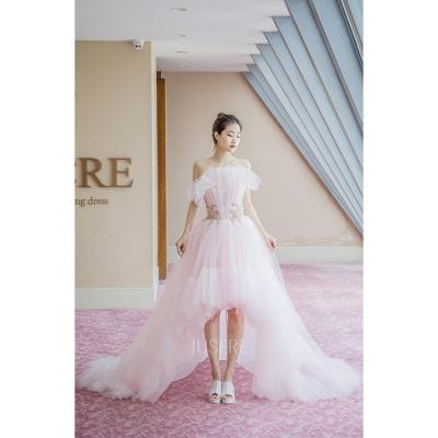 China JUSERE 2022 Anti-static Design Strapless Pink High Low Prom Party Dress For Girls Long Formal Even Dresses for sale