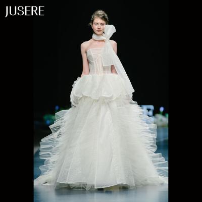 China Jusere Anti-Static Fashion Show Ruffles Ball Gown Wedding Dress Strapless Wedding Dress Beautiful for sale