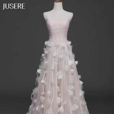 China New design anti-static strapless pleated bodice handmade 3d flowers line wedding dress la belle wedding dress for sale