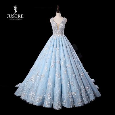 China Luxury Anti-Static Lace Up Tight Beaded Blue Ball Gown Quinceanera Style Puffy Engagement Wedding Dresses for sale