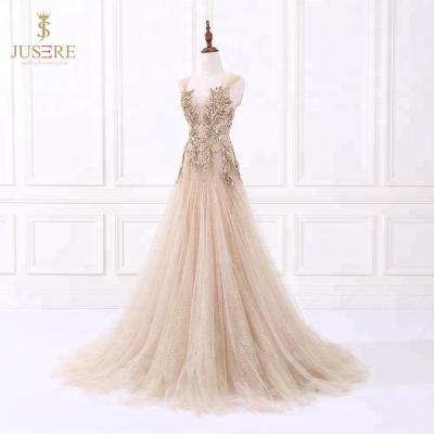 China Sparkline Tulle Square Neckline Anti-Static Sleeves Fitted Bodice Heavy Beaded Evening Dress Long With Sequin for sale