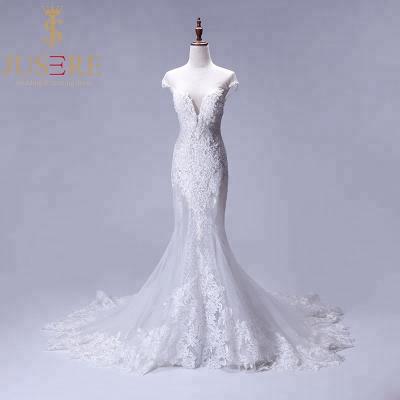 China Anti-Static Sexy Mermaid Lace Pearl Wedding Dresses Transparent Appliqued Wedding Dress for sale