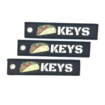 China Custom Key Ring Text Embroidered Key Ring Motorcycle Car Biker Aircraft Embroidered Polyester Chain Jet Tag Personalized Custom Key FOB for sale