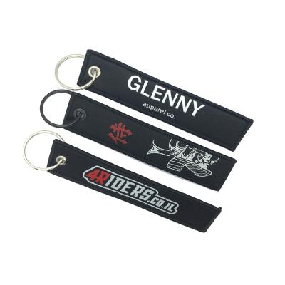 China Custom Woven Polyester Key Tag Strap Keychain Embroidery Texts Airline Key Chain Patch Embroidered Logo Jet Key Tag Flight Keychain for sale