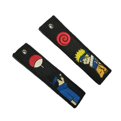 China Custom Polyester High Quality Double Side Embroidery Fabric Key Chain / Keytag / Key Ring for sale