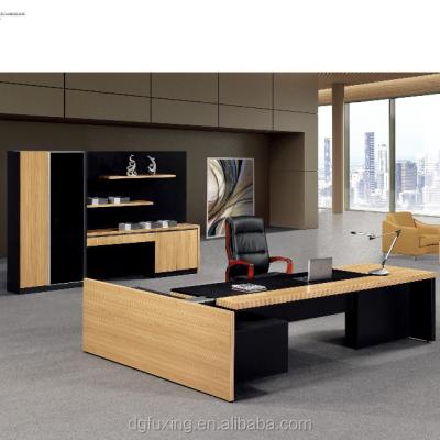 China Modern PANEL Round Boss Manager Office Executive Table Luxury Wooden Desk with Side Cabinet for Person for sale