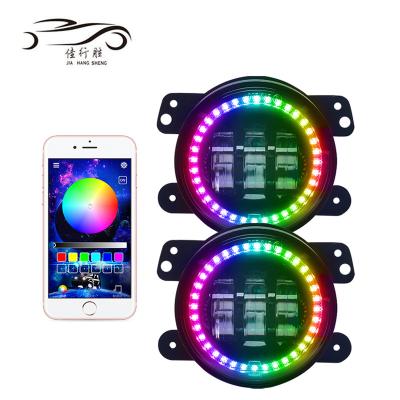 China RGB Colorful 4inch 30W Led Fog Light With Angel Eye App Control Car LED Fog Lamp For Jeeps SUV Motorcycle 4inch Round for sale