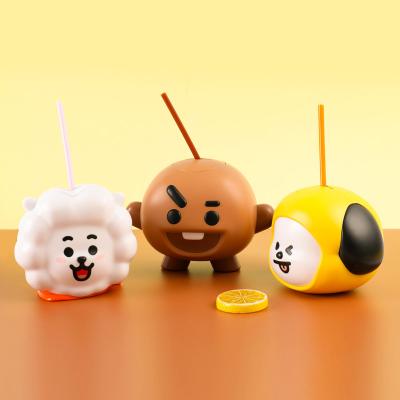 China BT21 Mug and Straw Super Cute Design Reusable Single Wall Plastic Single Cup for sale