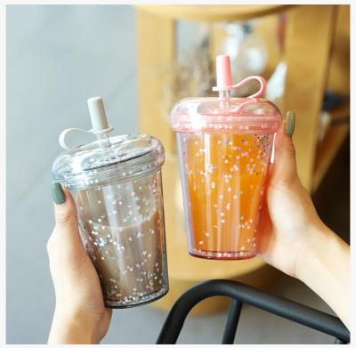 China New Design 320ml Minimalist Ring Shaped Portable Reusable Kids Drinks Minimalist Cups Girl Clear Plastic Water Bottle With Straw for sale