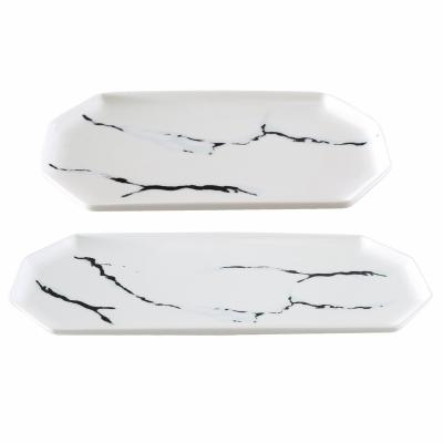 China Customized 10 Inch Sustainable Square Square Dish Japanese Marble Pattern Ceramic Tray for sale