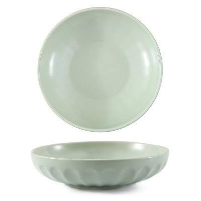 China Amazon Staples 9 Inch Sustainable Ceramic Dish Morandi Style Single Sustainable Ceramic Household Salad Bowl Ceramic Disc for sale