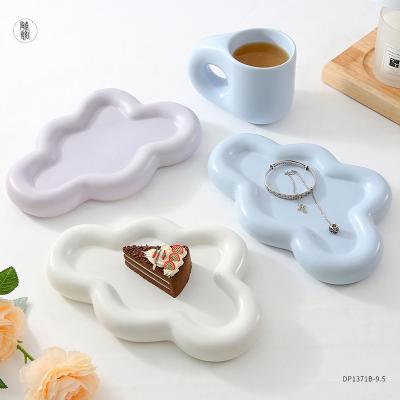 China Solid Color Ceramic Tray Cloud Cute Ceramic Dish Dessert Dish Simple Irregular Creative Viable Breakfast Dish for sale