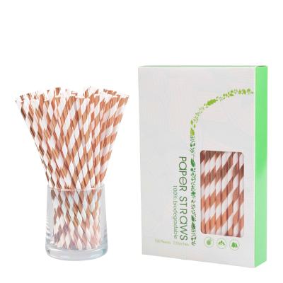 China Wholesale Disposable Supplier Custom Printed Rose Gold Silver Striped Paper Straws Drinking Straws Eco Friendly Paper Stripes Waterproof for sale