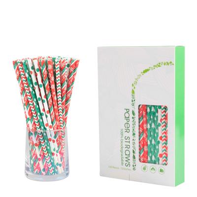 China Disposable Custom Pattern Printing Pineapple Christmas Pattern Party Disposable Paper Straw Straw Large Paper Drinking Straws for sale