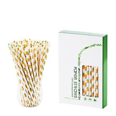 China Disposable Custom Pattern Printing Disposable Colorful Paper Drinking Straws Straw Rainbow Paper Drinking Straw Pineapple Biodegradable for sale