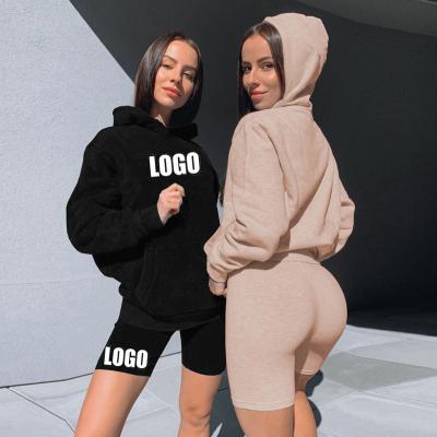 China 2021 Custom Logo Women Joggers Logo Training And Jogging Wear Leisure Sweatshirts Breathable Sweatshirts 2 Pieces Sets Hooded Suits Sweat Suits for sale