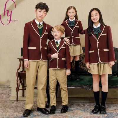 China Hot Sale Custom Made British Logo School Uniform Kindergarten School Clothes Boys and Girls Children's Suit Class Clothes Set High Quality for sale