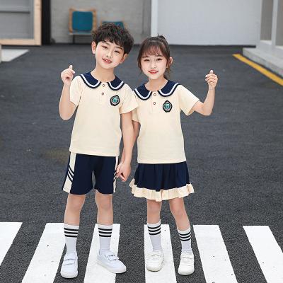 China 2022 Summer Short Sleeve School Striped Cotton T-shirts Shorts Tracksuit Sets School Uniform Suits Sporty Short Tracksuit For Kids for sale