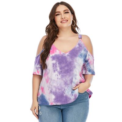 China Newest OEM V-Neck Wholesale Crop Top QUICK DRY QUICK DRY Strap Top Loose Tie Dye Plus Size Women's Blouses And Shirts for sale