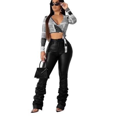 China Women's QUICK DRY QUICK DRY Ankle Faux Leather Biker Pants Scrunched Top Stacked Cuffs Stacked Cuffs for sale