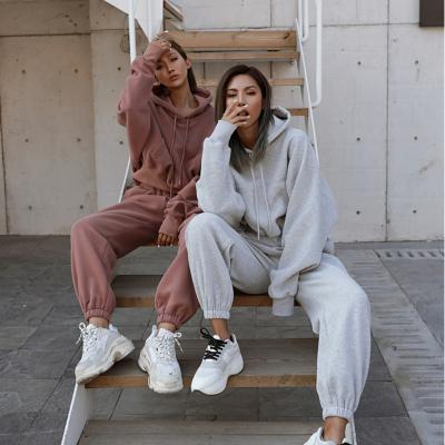 China OEM Quick Autumn Winter Fleece Pullover Hoodie Anti-pilling Jogger Gym Tracksuit Custom Workout 2021 2 Piece Women Oversized Sweatshirt Set for sale