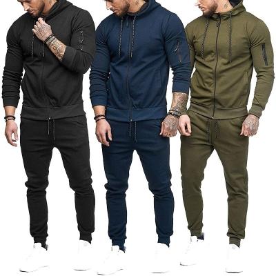 China Custom Plus Size Men's Full Zipper Logo Hoodie Set And Sweatpants for sale