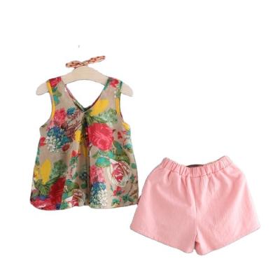 China Breathble Comfortable Korean Floral Bow Short Pants Sets Two-Piece Baby Summer Sleeveless Suits for sale