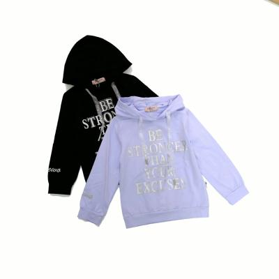 China New design breathable kids long sleeve T-shirts tollder hooded top letter printed girls T-shirt for sale