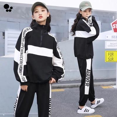 China Leisure Girls Ages 8 to 14 Sport Basic Zipper Set Cotton Trouser Two Piece Sets for sale