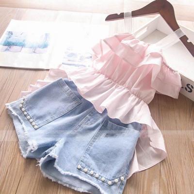 China / Hollow out embroidery two pieces set girls clothes kids summer set girls sets child clothing for sale