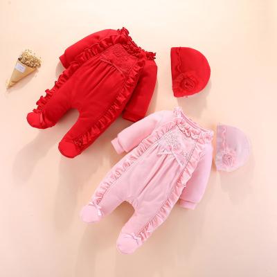 China Breathable Baby Rompers Girls Kids Clothes Long Sleeve Baby Sleep Romper With Hat Two-Piece Set for sale