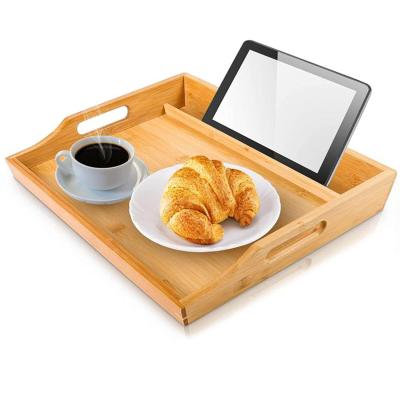 China Classic Decorative Party Tray Bamboo Serving Tray With Handles And Lap Top Holder for sale