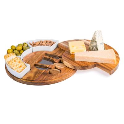 China Sustainable Round Rotating Cheese Dish - With Cutter Board High Quality Bamboo / Multifunctional Cutting Board / Cup Cheese for sale