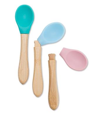 China Small Sustainable Colorful Bamboo Kids Spoon With Silicone Head for sale